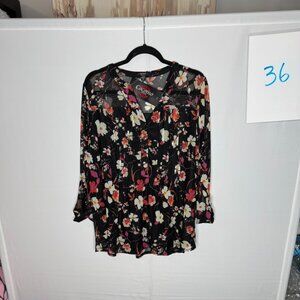 Cocomo Womens Floral Printed Tunic Shirts 3/4 Roll Sleeve Notch Neck Tunic Top